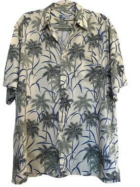 A half Moon Bay Palm-Print Short-Sleeve Button-Down Shirt Cream Green Men’s L